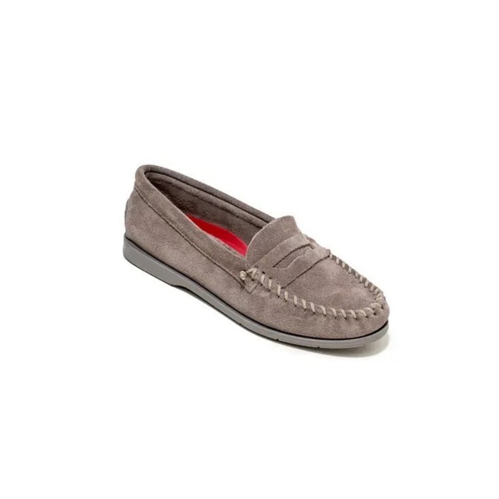 Minnetonka Womens 9.5 Grey Suede Penny Loafer Moccasins Slippers